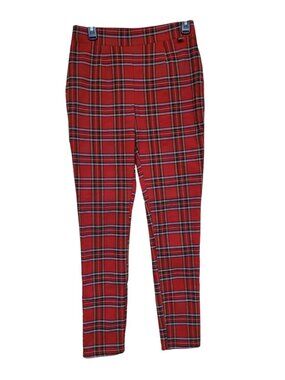 DKNY Women's Y2K Red Plaid Punk Stretch Pull On Skinny Goth Academia Pants S